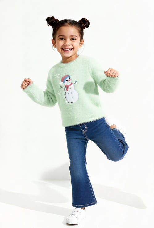 Girls Snowman Fuzzy Sweater