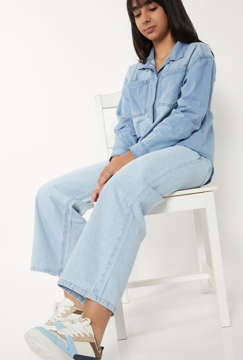 Girls Washed Wide Leg Jeans