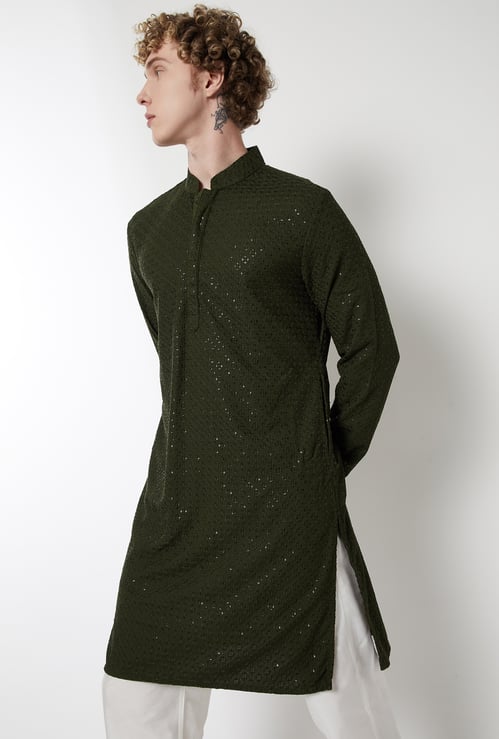 Men Sequins Slim Fit Kurta