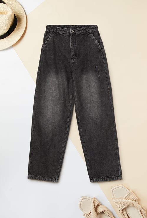 Girls Washed Barrel Fit Jeans