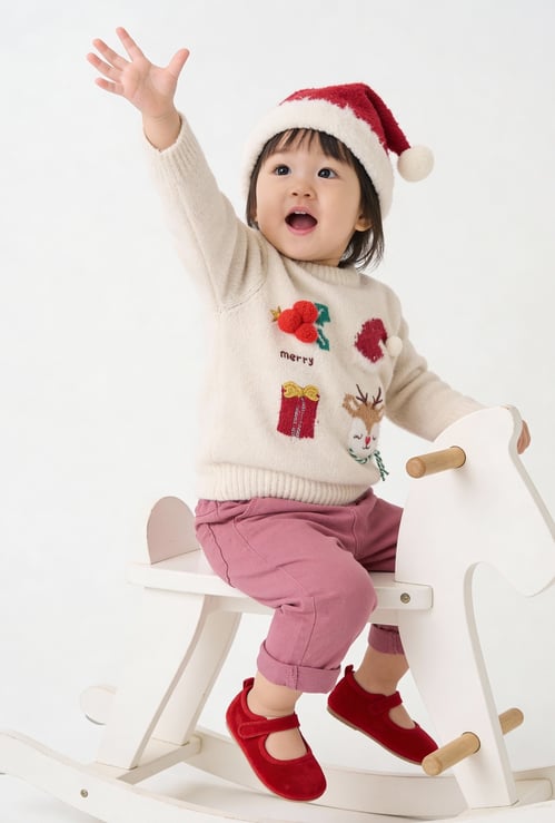 Girls Embroidered Christmas Sweater