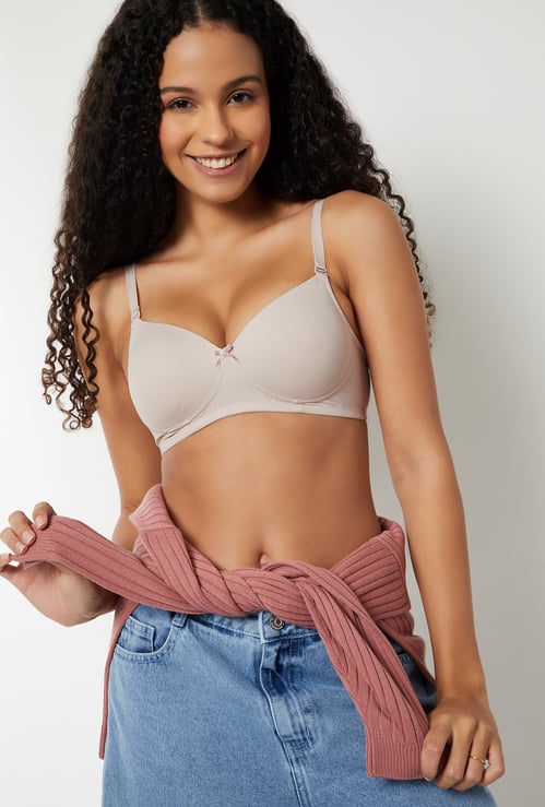 Women Ribbed Padded Non-Wired T-shirt Bra