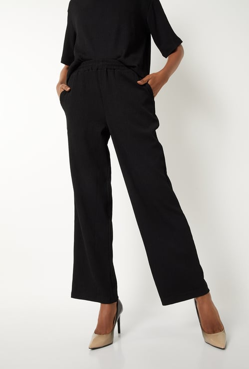 Women Textured Comfort Fit Trousers