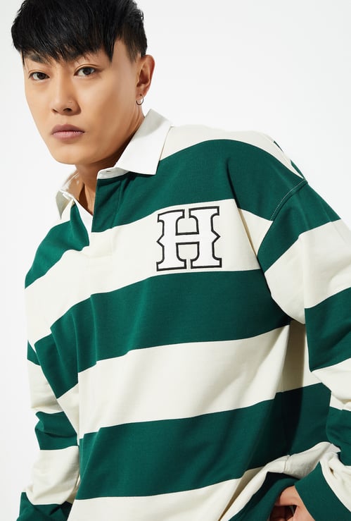 URB_N Men Oversized Striped Polo Sweatshirt