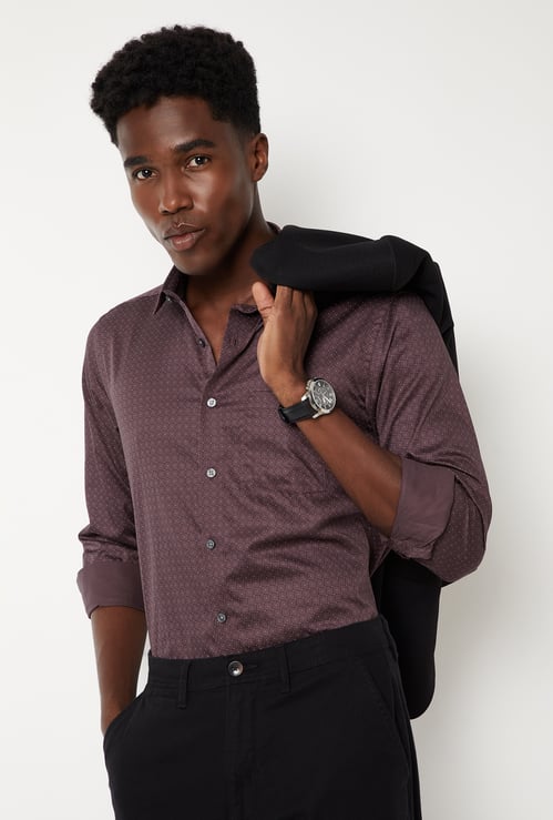 Men Printed Satin Finish Slim Fit Formal Shirt