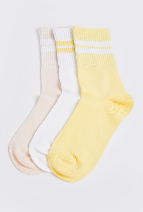 Girls Striped Crew Length Socks - Pack of 3