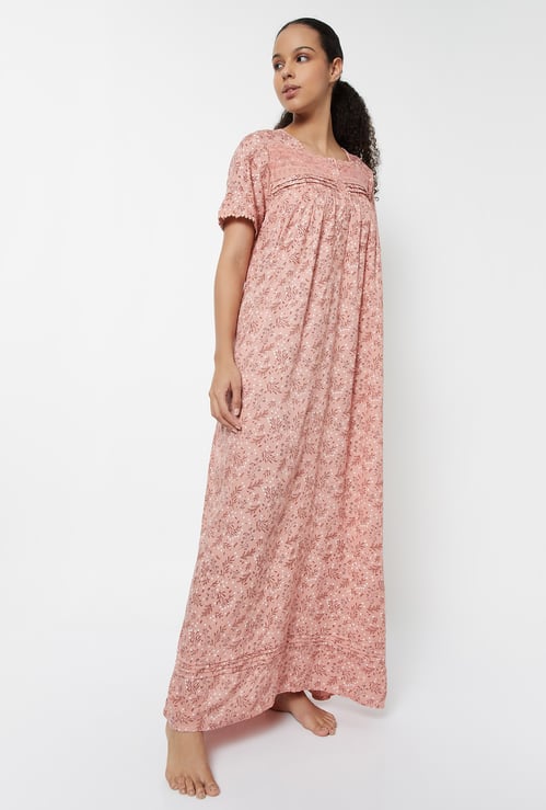 Women Floral Print Night Gown