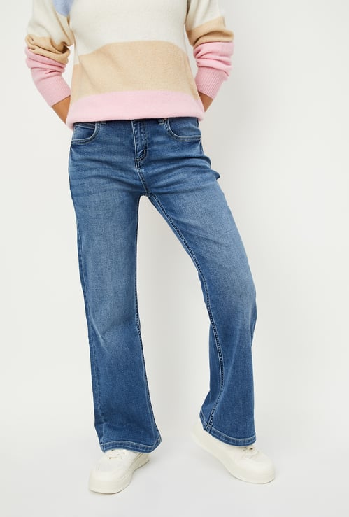 Women Washed Wide Leg Jeans