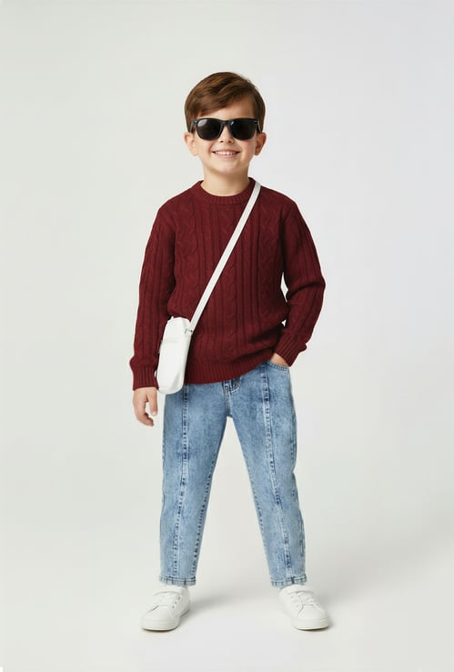 Boys Solid Cable Knit Sweater