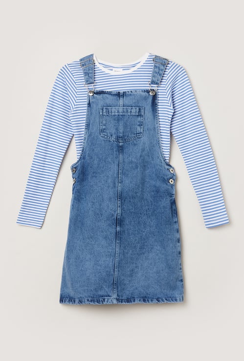 Girls Denim Pinafore Dress with T-shirt