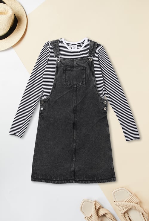 Girls Denim Pinafore Dress with T-shirt