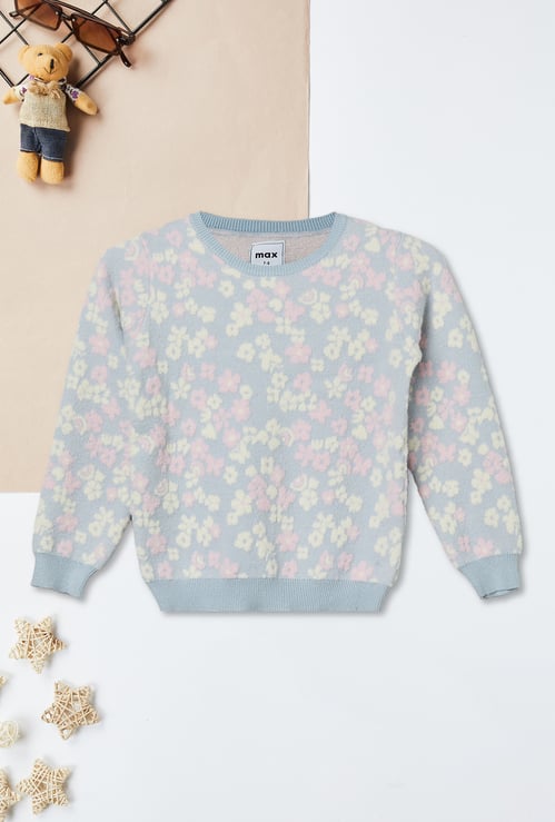 Girls Floral Knit Sweater