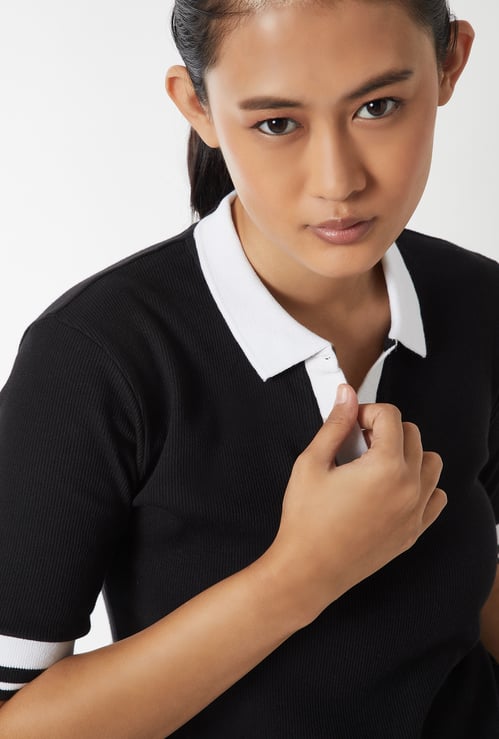 Women Ribbed Sports Polo T-shirt