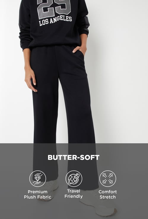 Women Solid Wide Leg Buttersoft Sports Track Pants