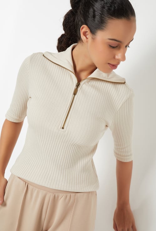 Women Ribbed Sports Polo T-shirt