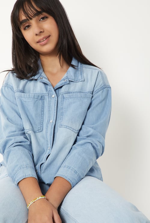 Girls Washed Denim Shirt