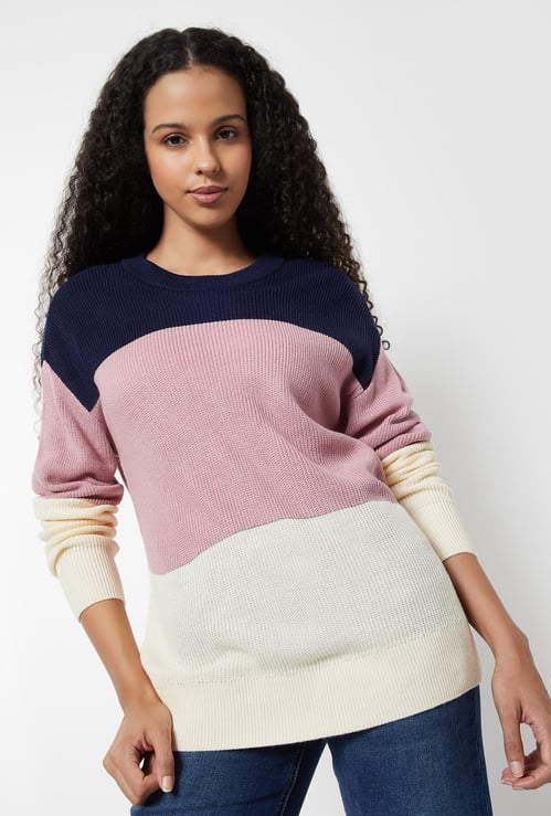 Women Knit Colourblock Sweater