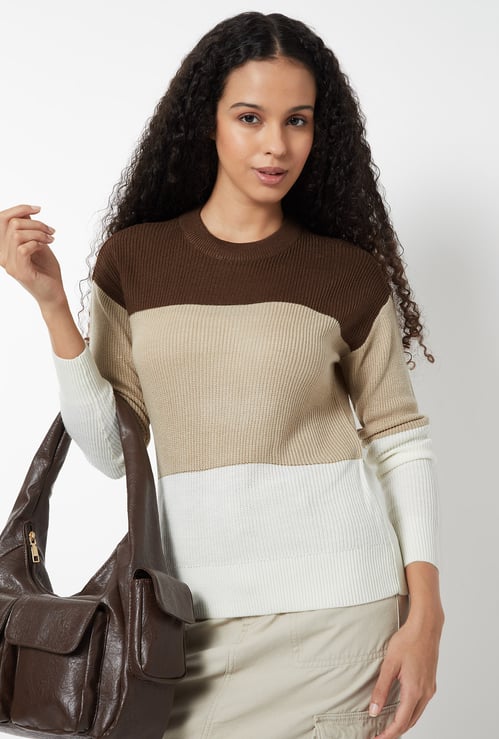 Women Knit Colourblock Sweater