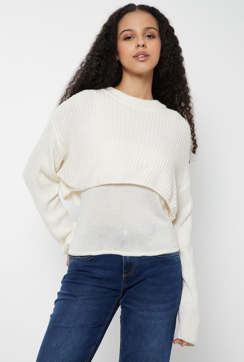 Women Ribbed Layered Sweater