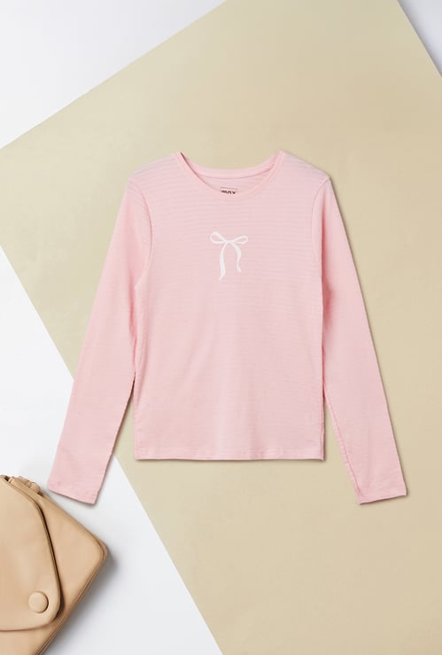 Girls Chest Print Knit T-shirt