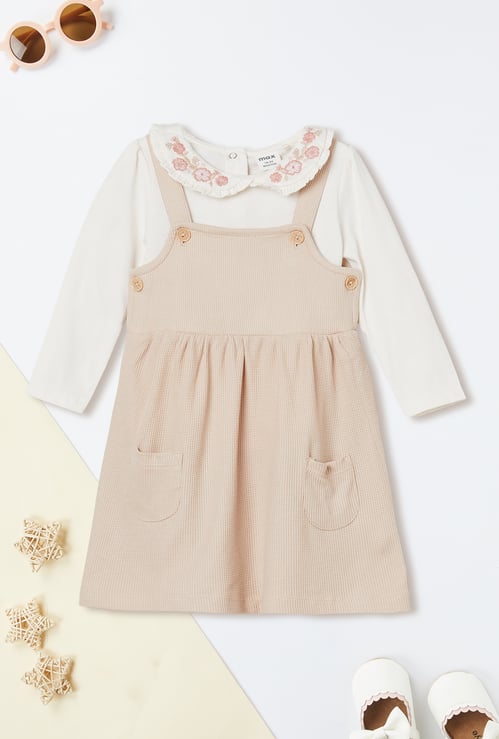 Girls Textured Pinafore Dress with Top