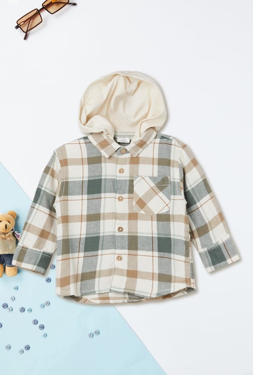 Boys Checked Hooded Shirt