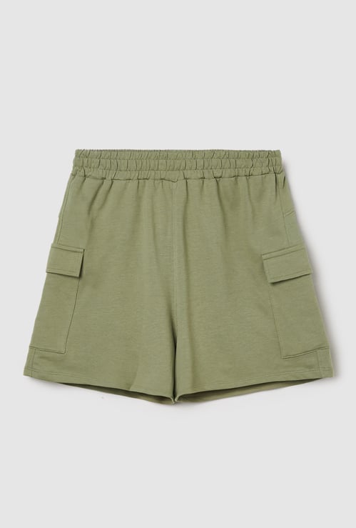 Girls Solid Cargo Shorts
