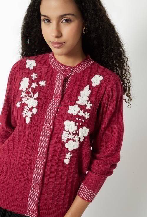 Women Floral Embroidered Cardigan