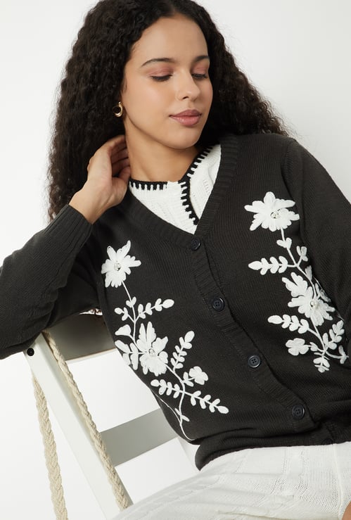 Women Floral Knit Cardigan