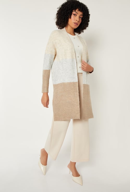 Women Knit Colourblock Longline Cardigan