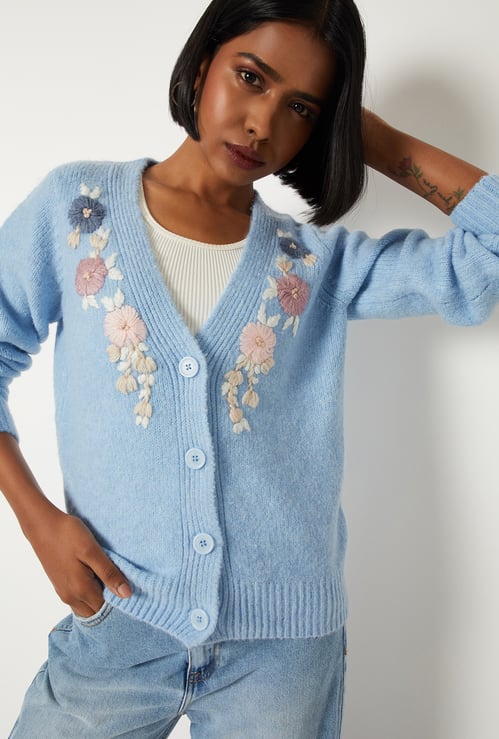 Women Floral Embroidered Cardigan