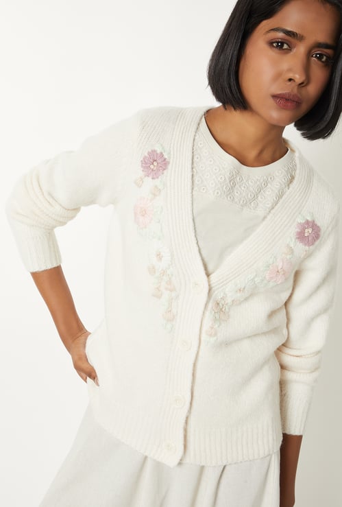 Women Floral Embroidered Cardigan
