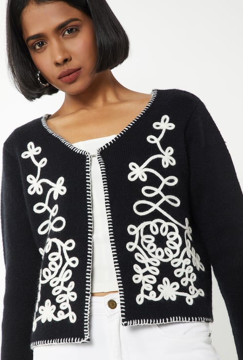 Women Floral Applique Jacket