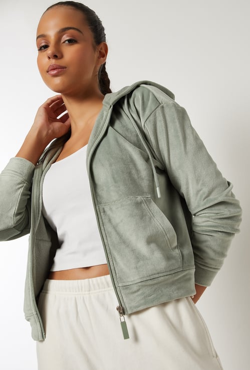 Women Solid Velour Jacket