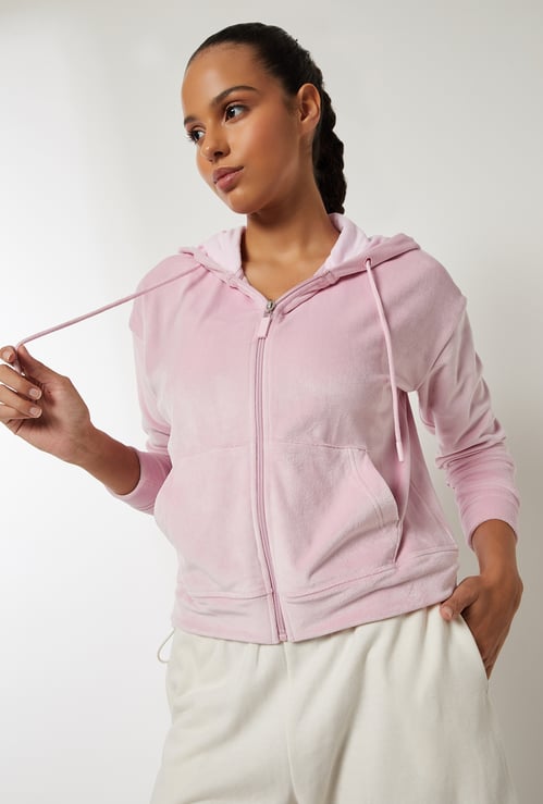 Women Solid Velour Jacket