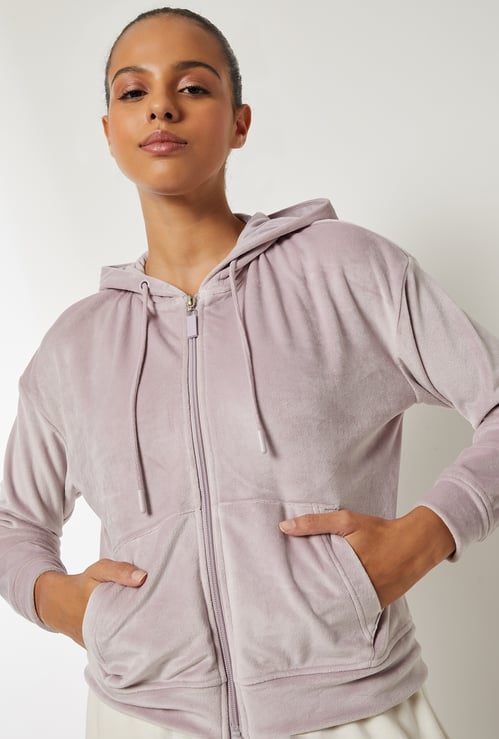 Women Solid Velour Jacket
