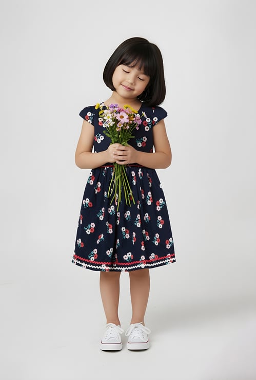 Girls Floral Print A-line Dress