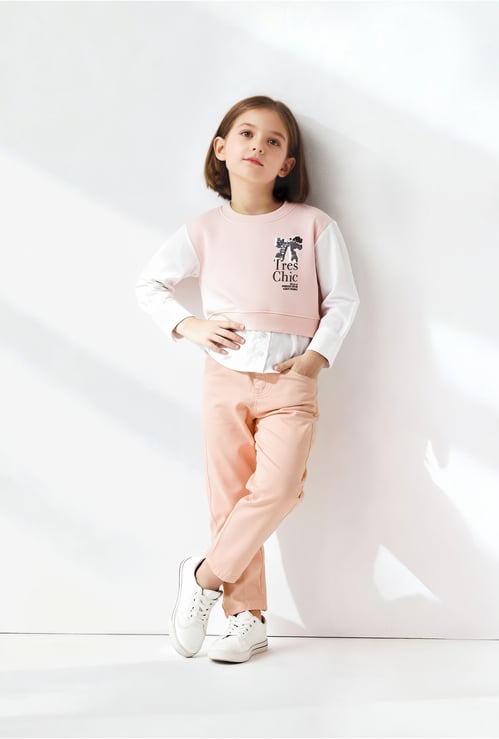 Girls Sequins Layered Top