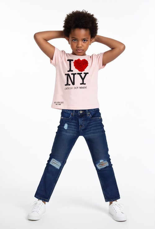 Girls Applique Oversized Crop T-shirt