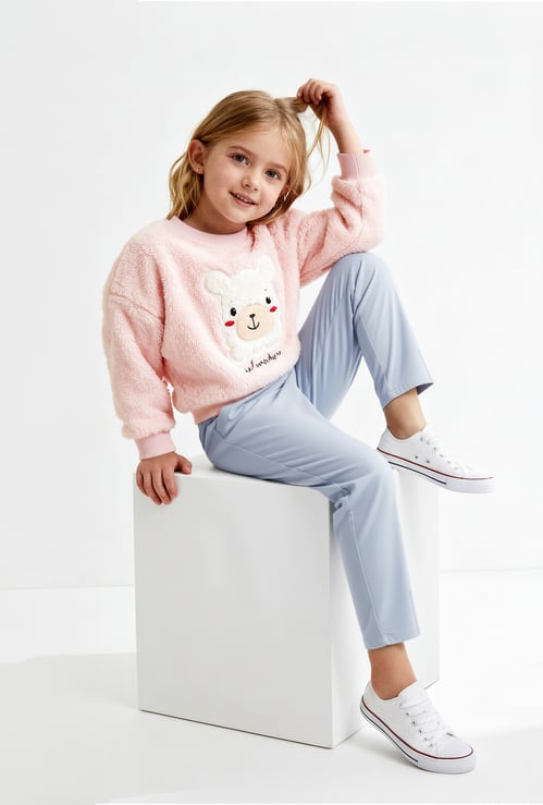 Girls Applique Fuzzy Sweatshirt