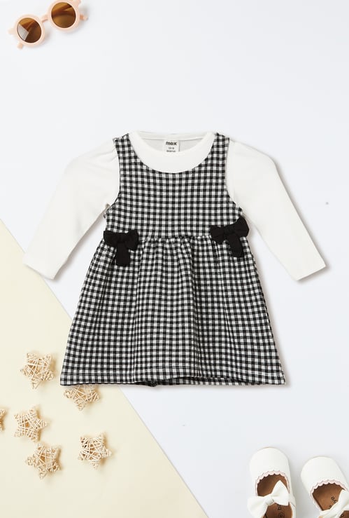 Girls Checked A-line Dress with T-shirt