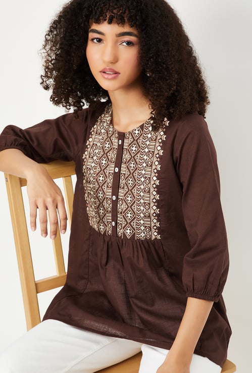 Women Embroidered Yoke Tunic