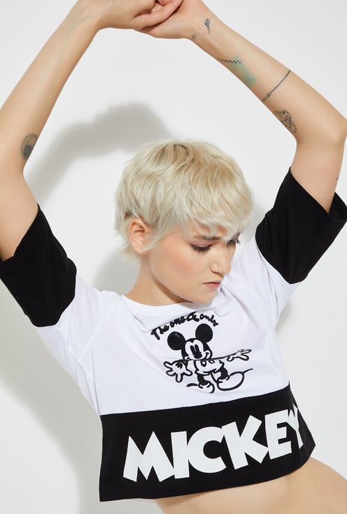 ALAYA F x URB_N Women Mickey Print Boxy Fit Crop T-shirt