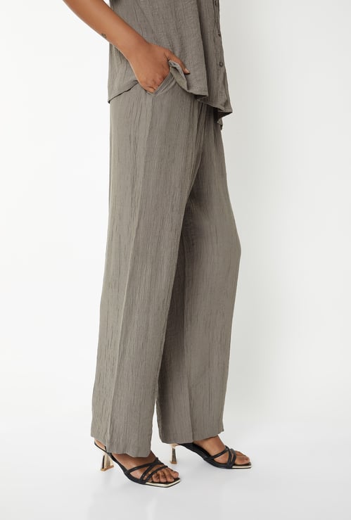 Women Textured Wide Leg Trousers
