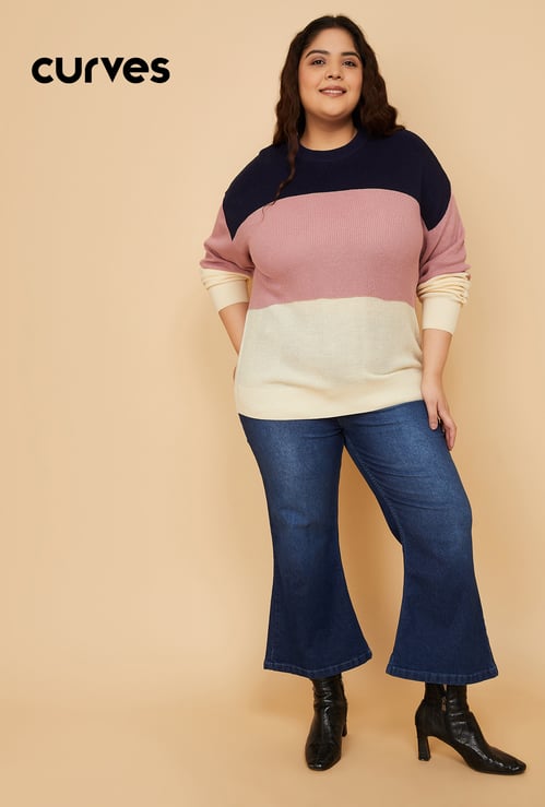 Women Knit Colourblock Sweater