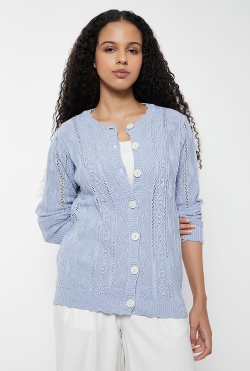 Women Jacquard Pearl Embellished Cardigan