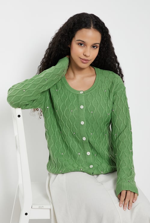 Women Jacquard Embellished Cardigan