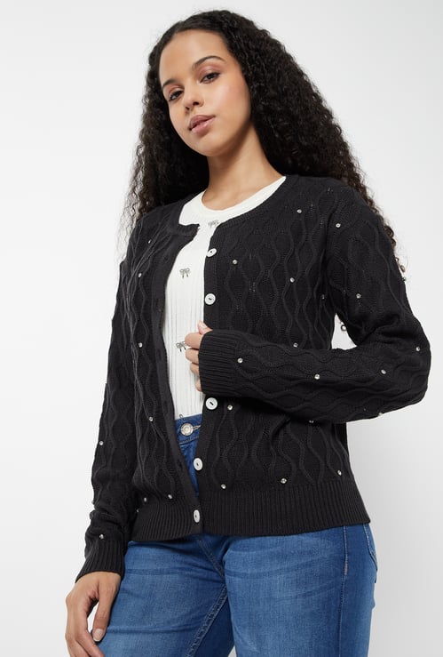 Women Jacquard Embellished Cardigan