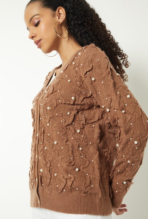 Women Pearl Embellished Cardigan