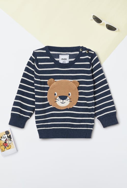 Boys Striped Bear Applique Sweater